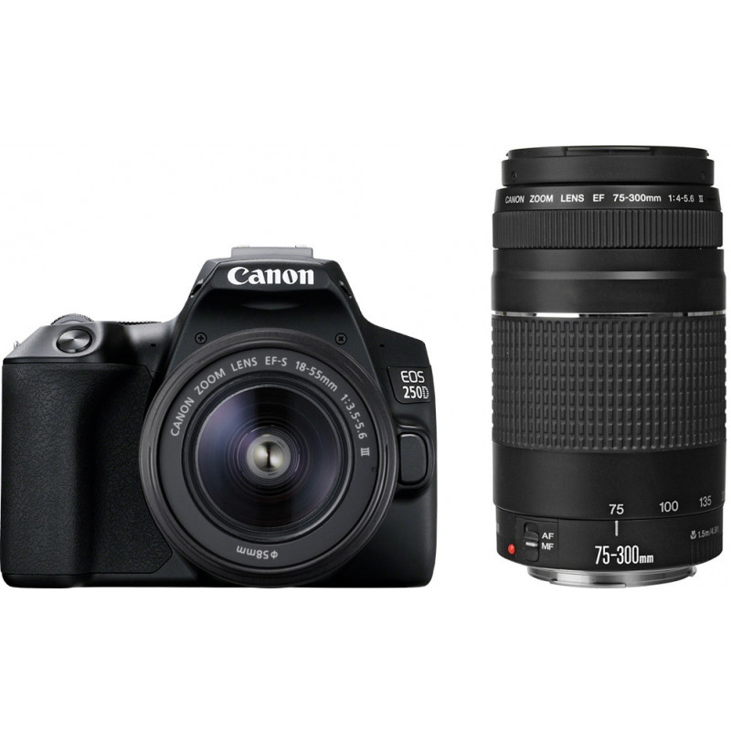 Canon EOS 250D + 18-55mm + 75-300mm Kit, black - DSLRs - Photopoint