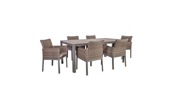 Aiamööbli komplekt ADMIRAL laud ja 6 tooli, lauaplaat: kunstpuit, värvus: hall, alumiiniumraam ja ja