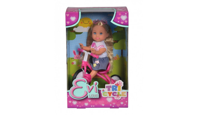 Doll Evi Love on a three-wheeled bike