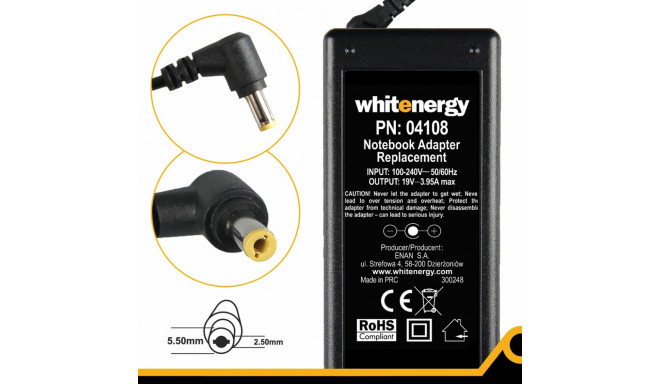 Whitenergy AC adapter 19V 3.95A 75W plug 5.5x2.5mm (04108)