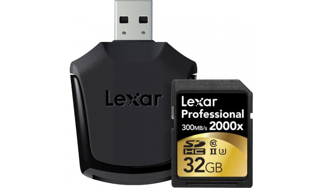 Lexar memory card SDHC 32GB Professional 2000X UHS-II U3 V90 + card reader