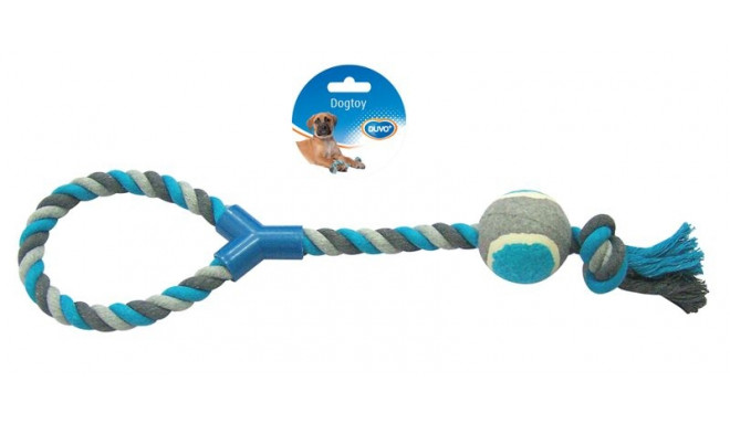 Dogtoy tug toy knotted cotton loop tennis ball 48 cm grey/blue