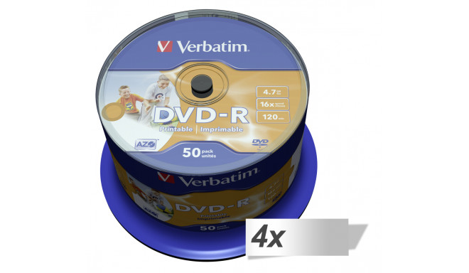 4x50 Verbatim DVD-R 4,7GB 16x Speed, photo printable