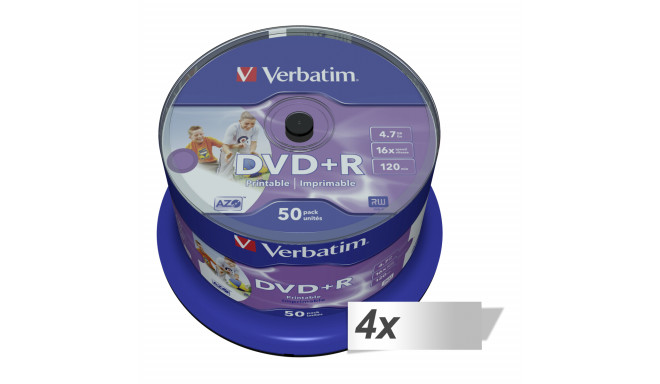 4x50 Verbatim DVD+R 4,7GB 16x Speed, wide printable NON-ID