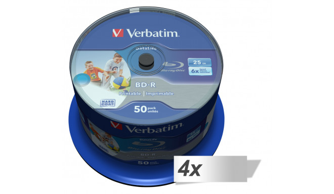 4x50 Verbatim BD-R Blu-Ray 25GB 6x Speed DL Wide Printable CB