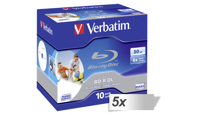 5x10 Verbatim BD-R Blu-Ray 50GB 6x Speed printable Jewel Case