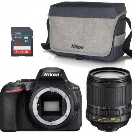 Nikon D5600 + 18-105mm AF-S VR + pleca soma + atmiņas karte