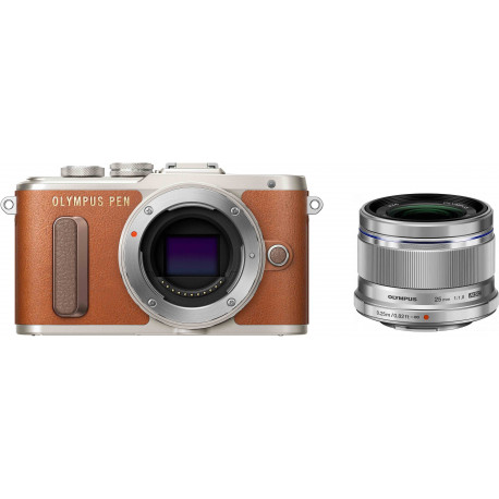 Olympus PEN E-PL8 + 25 мм f/1.8, коричневый/серебристый