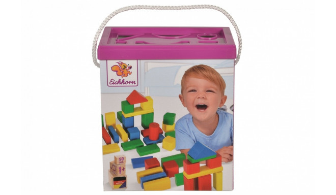 Colored blocks in a bucket, 50 pcs