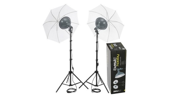 Fomei Basic Hobby 500/500 pastāvīgo gaismu komplekts 2x500w gaisma, statīvi, lietussargi