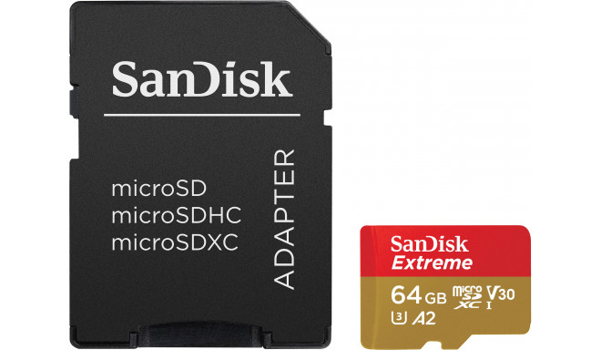 Sandisk atmiņas karte microSDXC 64GB Extreme Action A2