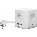 4-way socket cube with switch and 2 USB ports, 1.5m