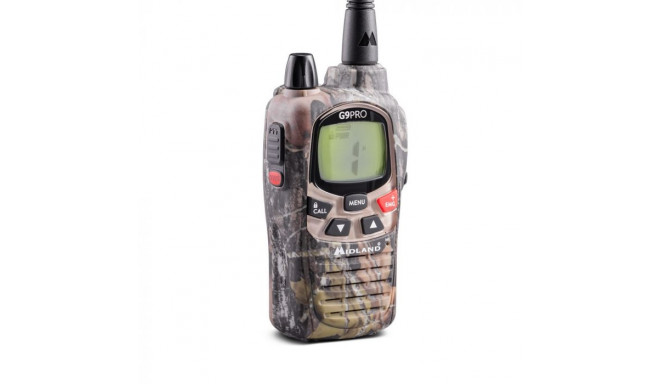 Midland G9 PRO portable transceiver, 1800mAh NiMh battery, wall charger, Mossy Oak