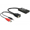 HDMI(F)->VGA(M)+MINIJACK 3.5MM(M)+USB-A(M) POWER ADAPTER CABLE 23CM BLACK DELOCK