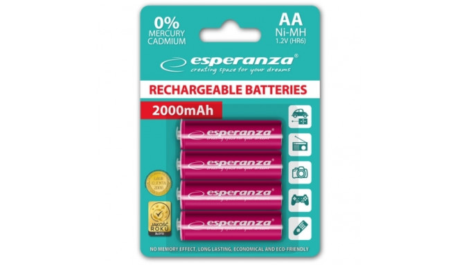 Esperanza EZA104R PRECHARGED HR6 2000MAH ALWAYS READY BLISTER PACK 4PCS.