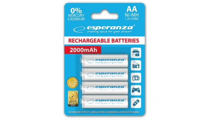 Esperanza EZA104W PRECHARGED HR6 2000MAH ALWAYS READY BLISTER PACK 4PCS.