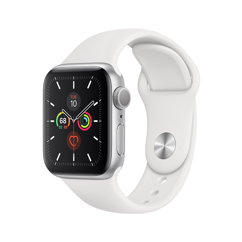 Apple Watch 5 GPS 44mm Sport Band, silver/white
