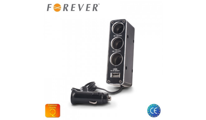 Forever auto voolupesa jagaja 3 pesa 12/24V USB + kaabel