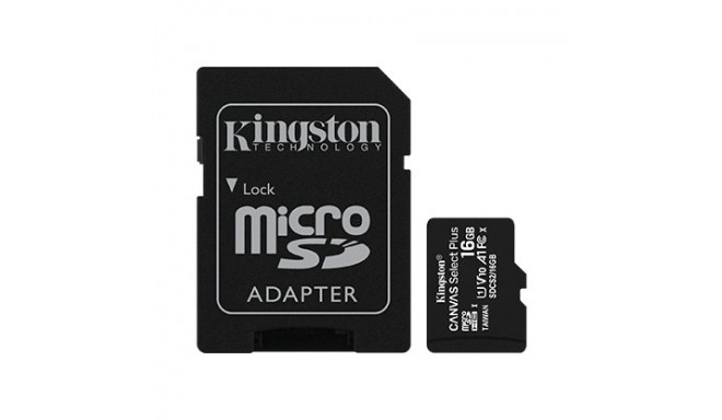 Kingston mälukaart microSDHC 16GB Canvas Select Plus 100MB/s + adapter