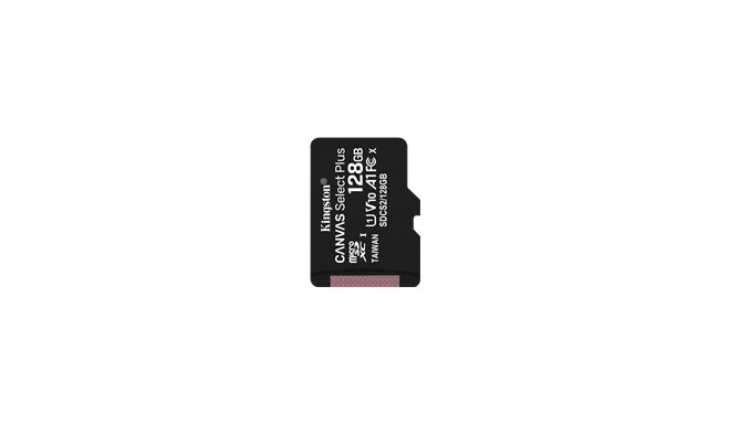 KINGSTON 128GB micSDXC Canvas Select Plus 100R A1 C10 ühekordne pakend ilma ADP-ta