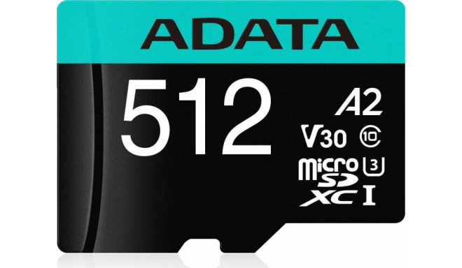 Adata mälukaart microSDXC 512GB Premier Pro Class 10 UHS-I U3 V30 A2