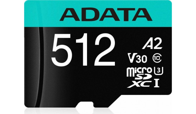 Adata memory card microSDXC 512GB Premier Pro Class 10 UHS-I U3 V30 A2