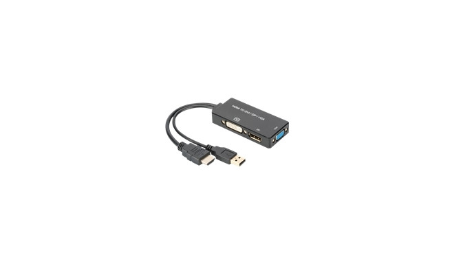 ASSMANN HDMI konverterkaabel HDMI - DP+DVI+VGA M-F/F/F 0,2m 3-ühes multimeediakaabel CE bl kuldne