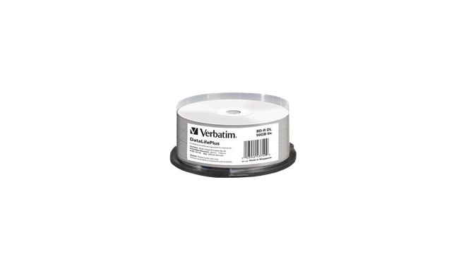 VERBATIM 43749 BluRay BD-R DL Verbatim Spindle 25 50GB 6x WIDE PRINT NO ID hard coat