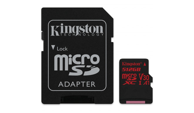 Kingston mälukaart microSDXC 512GB Canvas React 100R/80W U3 UHS-I V30 A1 + adapter