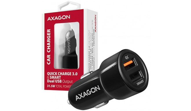 AXAGON PWC-QC5 car charger Smart 5V 2,4A + QC3.0, 30W, black