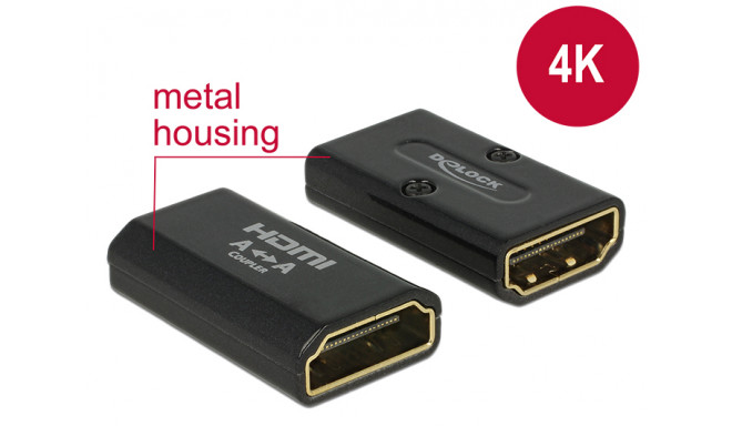 Adapter HDMI(F)-HDMI(F) with Ethernet (HEC), gold plated, metal housing, 4K 3840x2160@30Hz black