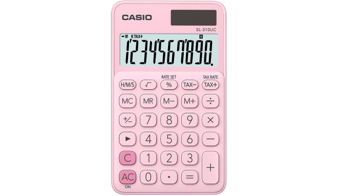 Taskukalkulaator Casio SL-310UC Pink/roosa - 10 kohaline, tava- ja päikesepatarei, 50gr, 8x70x118mm,