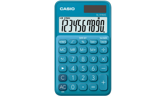 Taskukalkulaator Casio SL-310UC Blue/sinine - 10 kohaline, tava- ja päikesepatarei, 50gr, 8x70x118mm