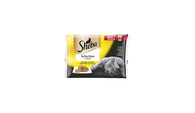 Kassitoit SHEBA 4-pakk linnulihavalik kastmes, 4 x 85 g