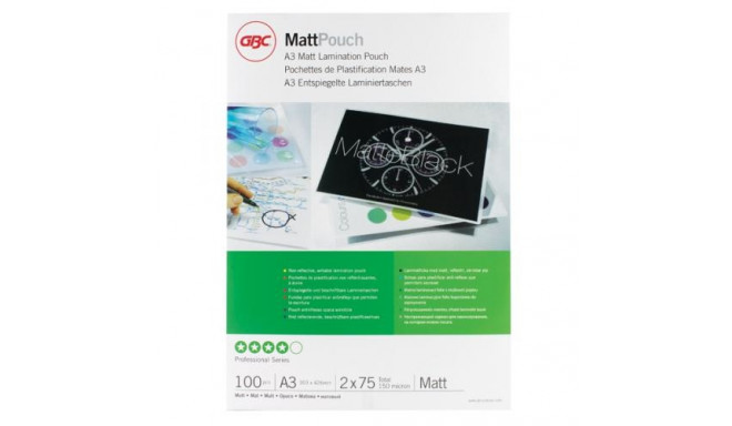 Lamineerimiskile A3 75mic MATT, 100 A3 kile pakis, non-reflective matt laminate finish