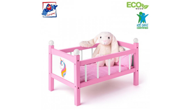 Woody 91310 Eco Wooden Unicorn doll bed with 