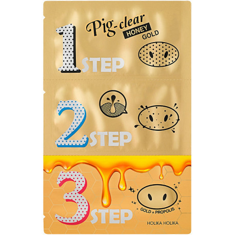 Holika Holika Pig Nose Clear Blackhead 3-Step Kit Honey Gold