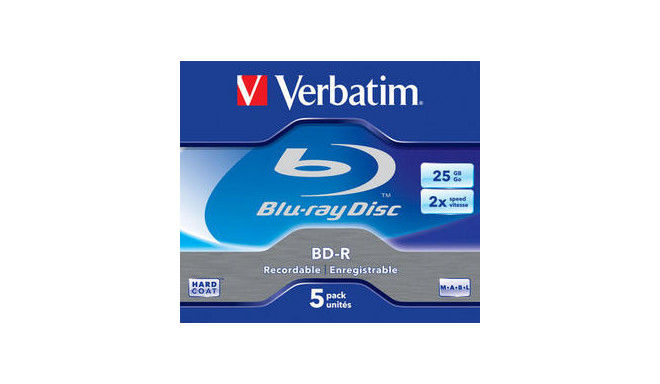 BD-R Verbatim 25GB 13h 1-2x Jewel, Blu-ray, Surface protection technology: Scratchguard, Recordable,