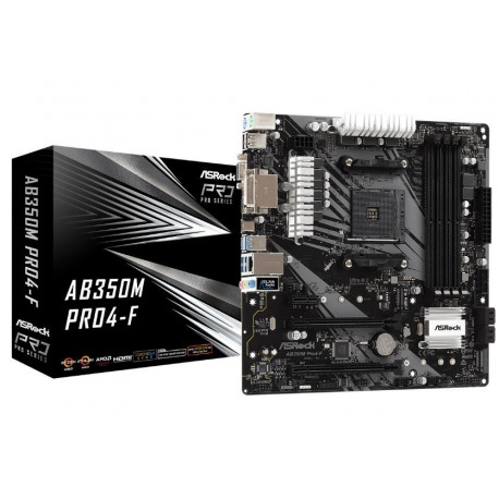 ASRock emaplaat AB350M Pro4-F AM4 4DDR4 DVI/HDMI/VGA M.2 mATX