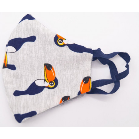 - Kids face Mask Cotton Size 9-11 Bird Grey