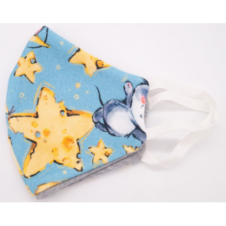 - Kids face Mask 100% Cotton Size 9-11 Mouse Blue