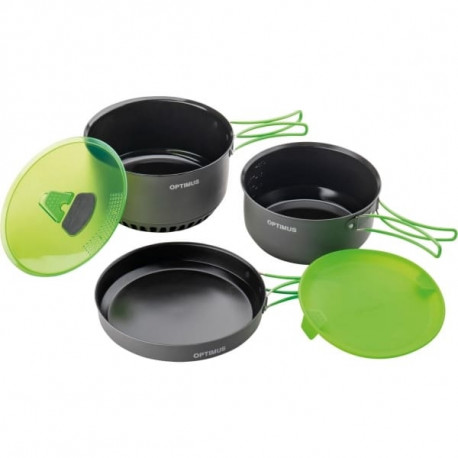 Optimus Terra Camp 4 saucepan set, pot set (grey / green, 7 pieces)