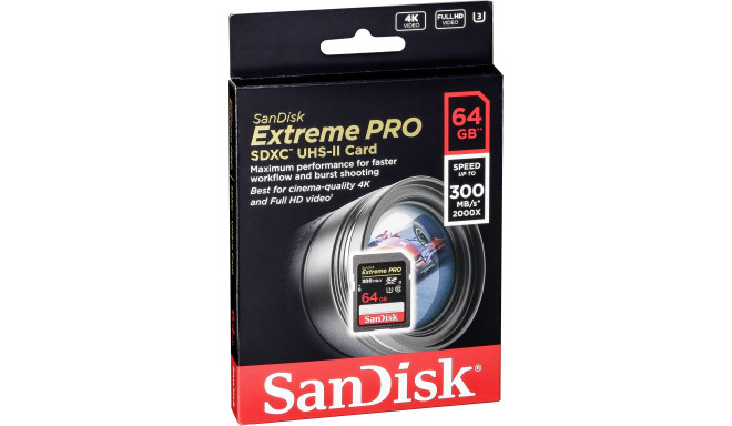 SanDisk mälukaart SDXC 64GB Extreme PRO UHS-II 300MB/s (SDSDXPK-064G-GN4IN)