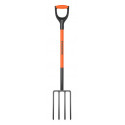 Big digging fork 4x10mm square tines 185x240mm, with steel shaft and two component plastic D-handle,