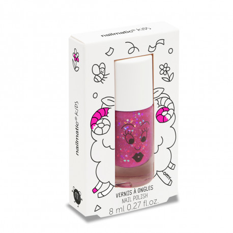 Akcija! Nailmatic Kids bērnu nagu laka uz ūdens bāzes, SHEEPY – tumši rozā ar spīdumiem, 8 ml.