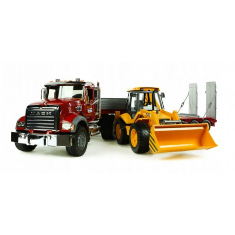 Bruder MACK Granite Low loader truck with JCB 4