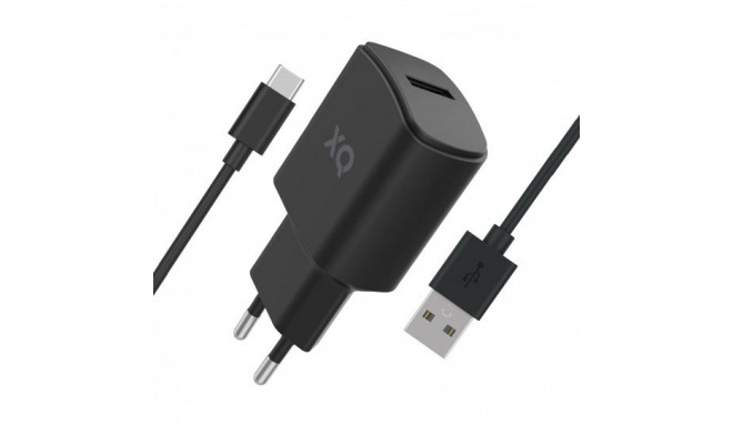 Toalaadija USB-C otsikuga (adapter 2.4A/12W + USB-kaabel 1m), kiirlaadimine, must, Xqisit