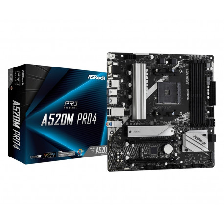 ASRock emaplaat A520M Pro4 AM4 4DDR4 HDMI/DP/VGA M.2 mATX