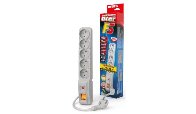 SURGE PROTECTOR ACAR F5 1.5M 5X FRENCH OUTLETS GREY