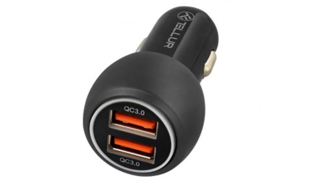 Tellur Dual USB Car Charger With QC 3.0, 6A black